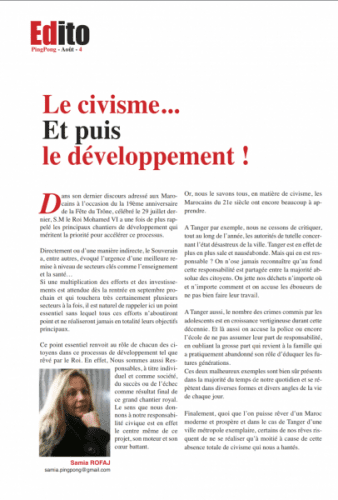 Le civisme… Et puis le développement! – Edito du magazine Ping Pong développement