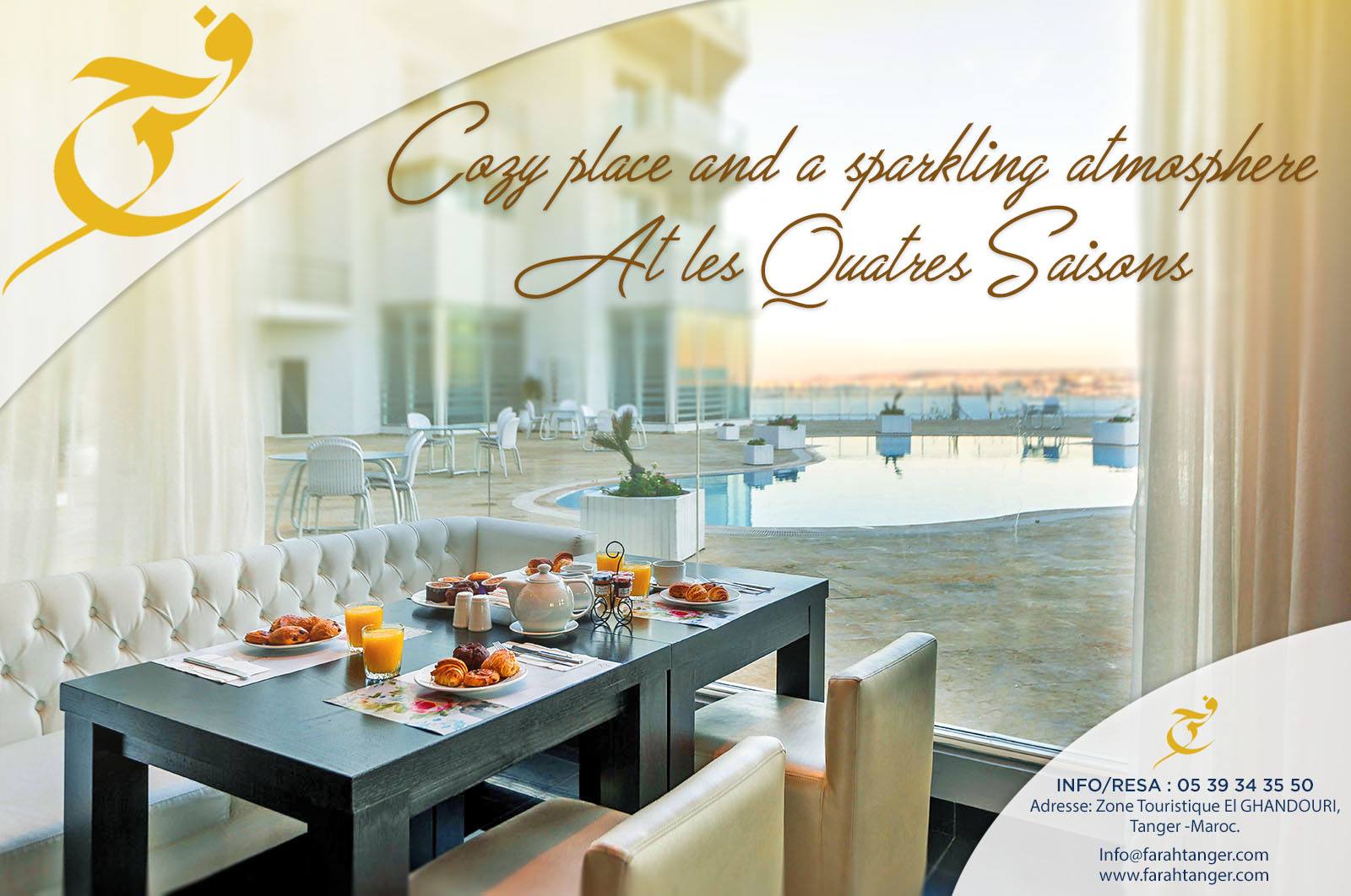 Restaurant Les Quatre Saisons au Farah Hotel Tanger, buffet varié et ambiance chaleureuse pour des séjours en hiver