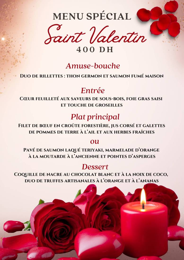Visuel menu du spécial diner de la Saint-Valentin réalisé par www.newstourism.ma