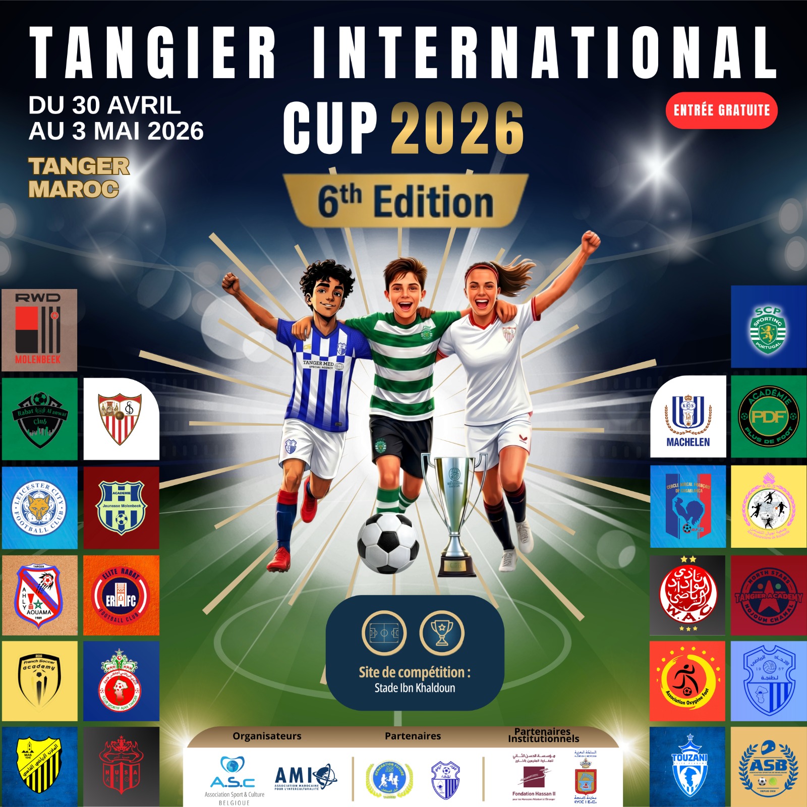 Affiche officielle de la Tangier International Cup 6e édition tournoi de football international à Tanger